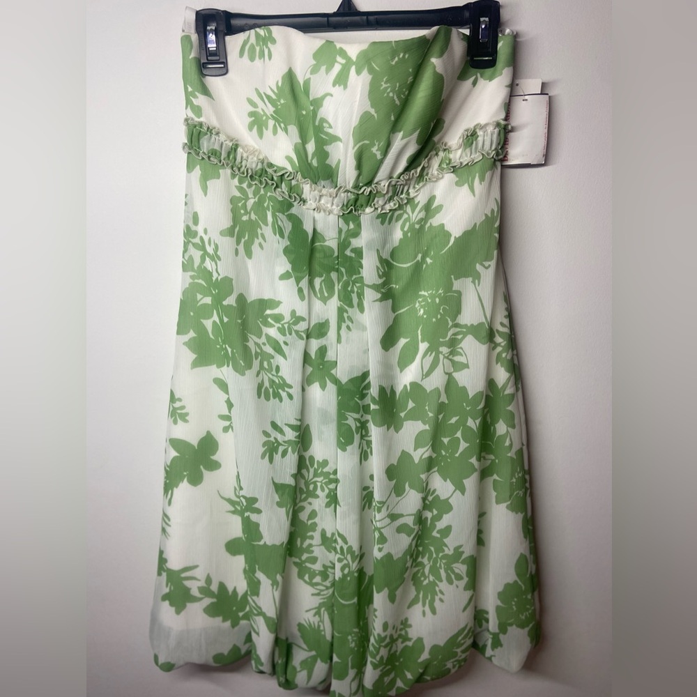 David's Bridal Green and White Strapless Dress